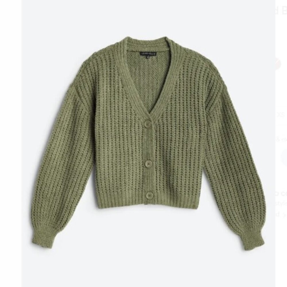 NEW! Love Ellie Audrey Cropped Button Front Cardigan - Olive Green - Size 1X
